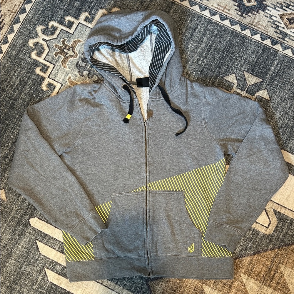 Volcom Gray and Yellow Zip-Up Sweater